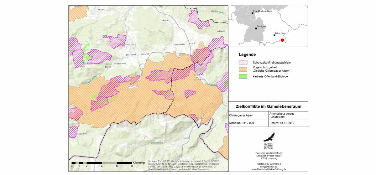 Abbildung: Kartierte Offenlandbiotopne in den Schonzeitaufhebungsgebieten des EUVogeschutzgebietes „Östliche Chiemgauer Alpen“