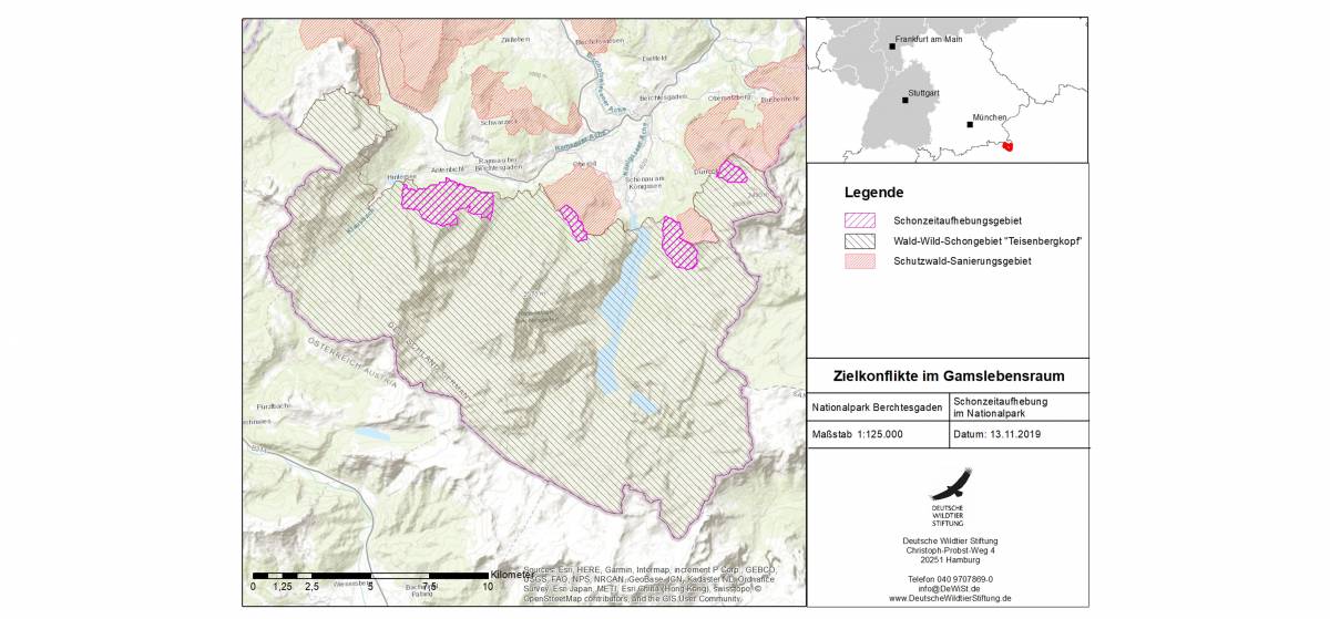 Abbildung: Gebiete, in denen im Nationalpark Berchtesgaden ganzjährig die Jagd auf Gämse und andere Huftiere ausgeübt werden darf.
