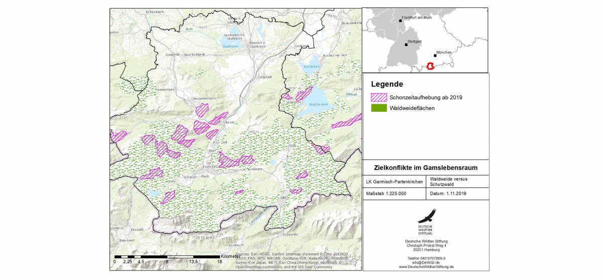 Abbildung: Waldweideflächen in den Schonzeitaufhebungsgebieten im Landkreis Garmisch-Partenkirchen