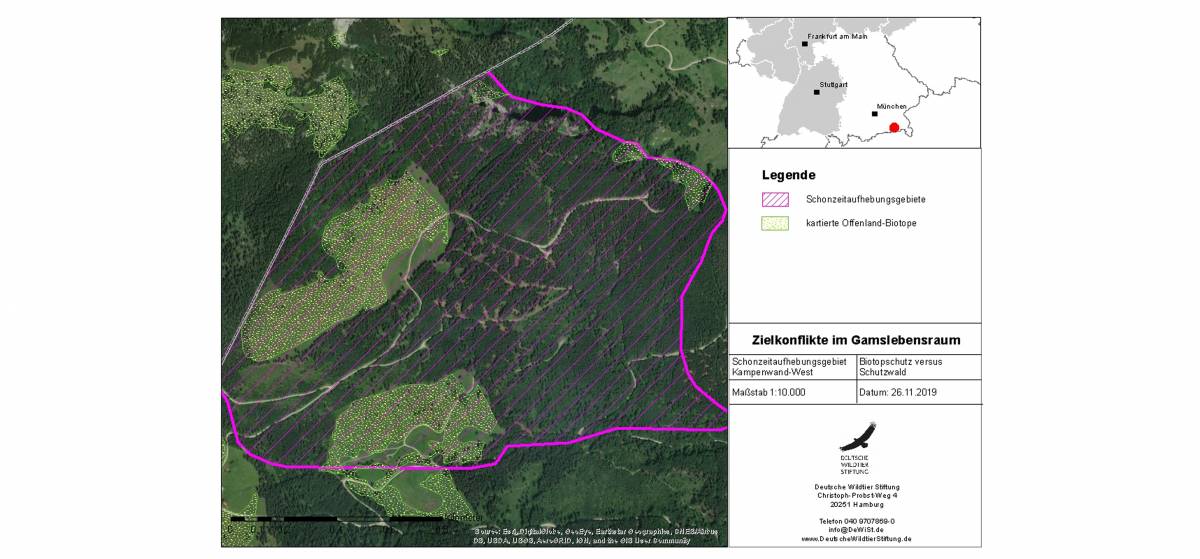 Abbildung: Kartierte Offenlandbiotope im Schonzeitaufhebungsgebiet Kampenwand-West